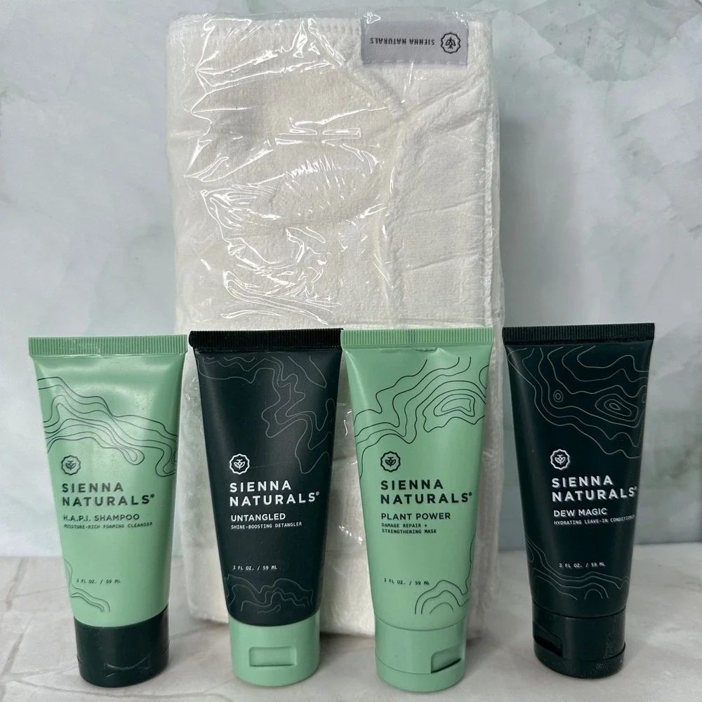 Sienna Naturals Travel Sz Hair care Sampler Shampoo Conditioner Mask Towel Vegan